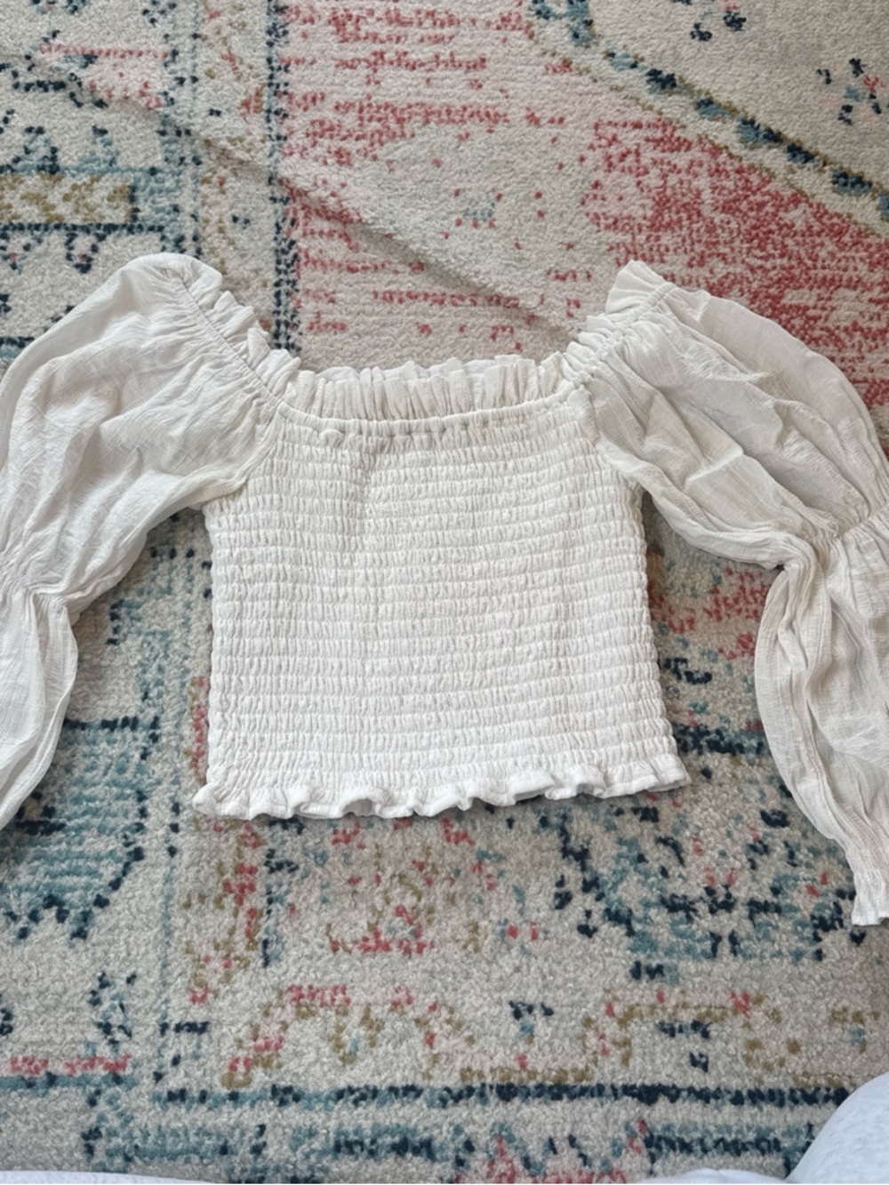 Altar'd State White Smocked Puff-Sleeve Crop Top